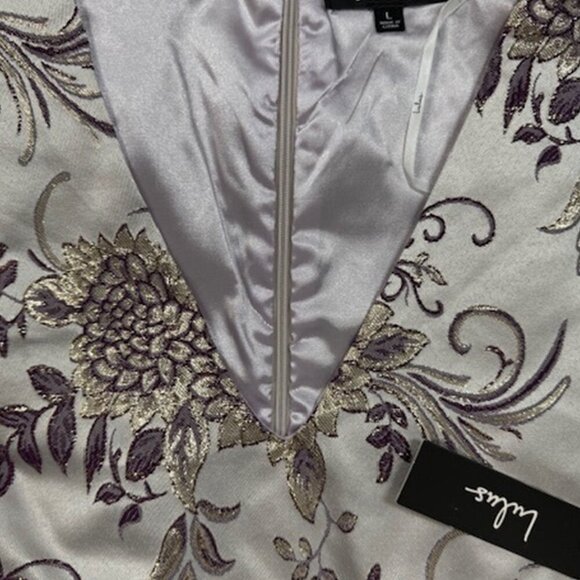 NWT Lulus Go with the Glow Metallic Purple Floral Jacquard Shift Dress - Picture 5 of 8